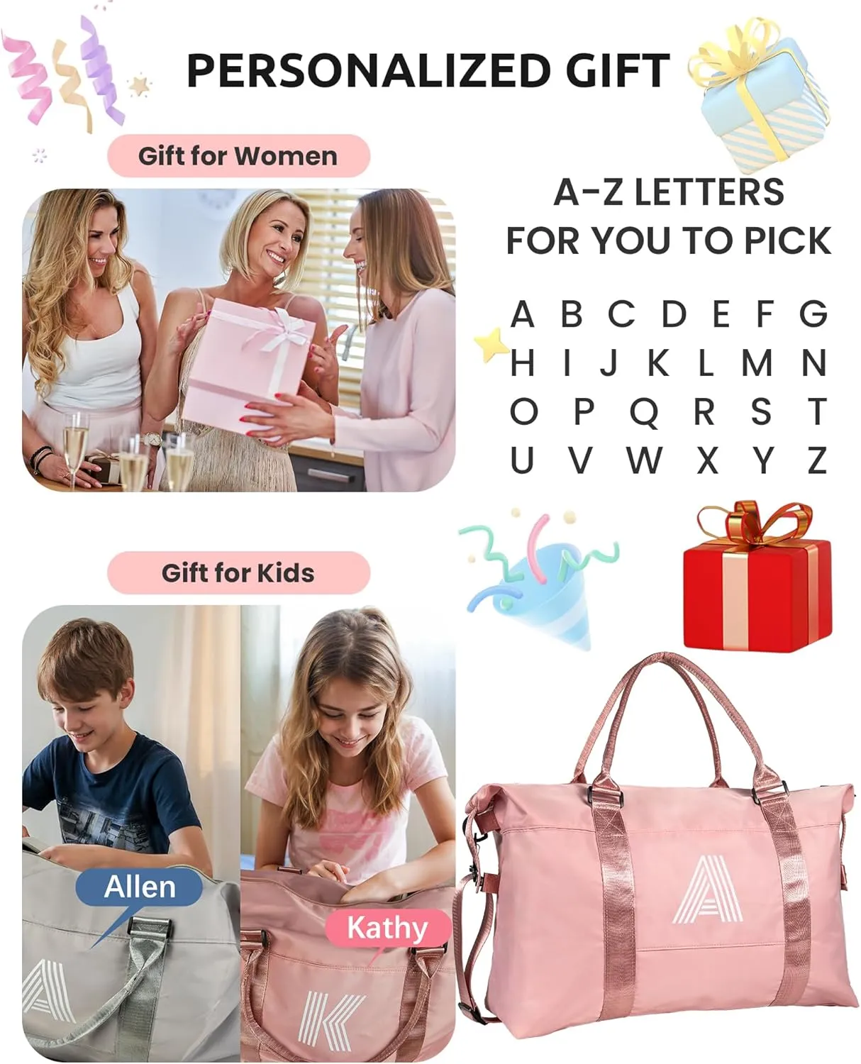 Cool Stuff for Teen Girls, Personalized Gifts, Initial Travel Duffel Bag, Personalized Weekender Bag,Monogram Overnight Bag, Customizable Gifts for Girls Age 6-8 8-10 11-12 (Letter I)