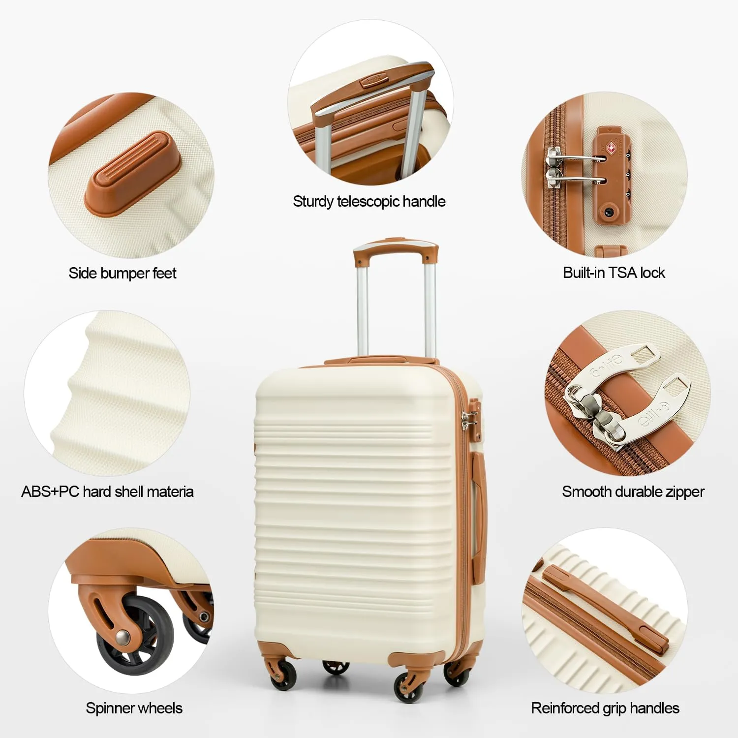 Coolife Luggage Set 3 Piece Luggage Set Carry On Suitcase Hardside Luggage with TSA Lock Spinner Wheels(White, 3 piece set (DB/TB/20))