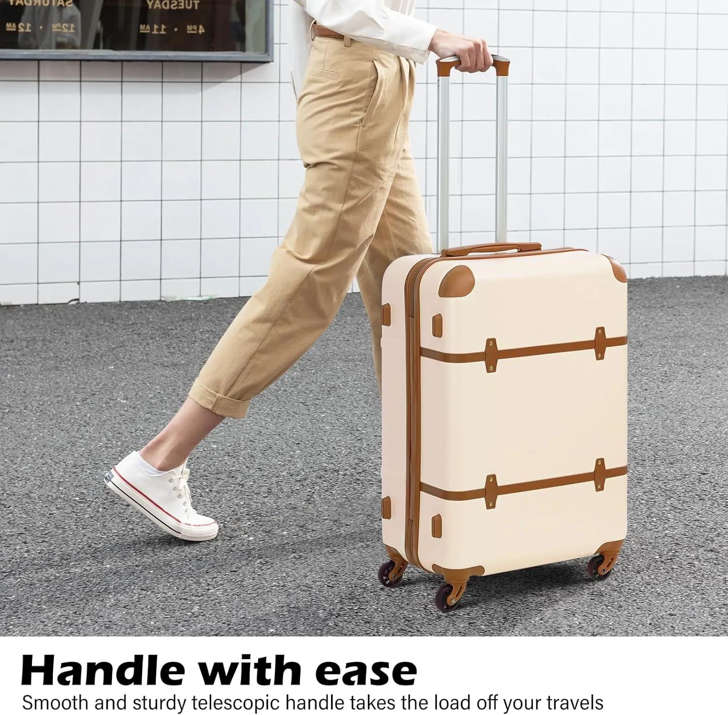 Coolife Luggage Set 3 Piece Suitcase Set Carry On Luggage Hardside Luggage TSA Lock Spinner Wheels Telescopic Handle (White, 3 piece set (BP/TB/20))