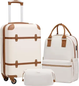 Coolife Luggage Set 3 Piece Suitcase Set Carry On Luggage Hardside Luggage TSA Lock Spinner Wheels Telescopic Handle (White, 3 piece set (BP/TB/20))