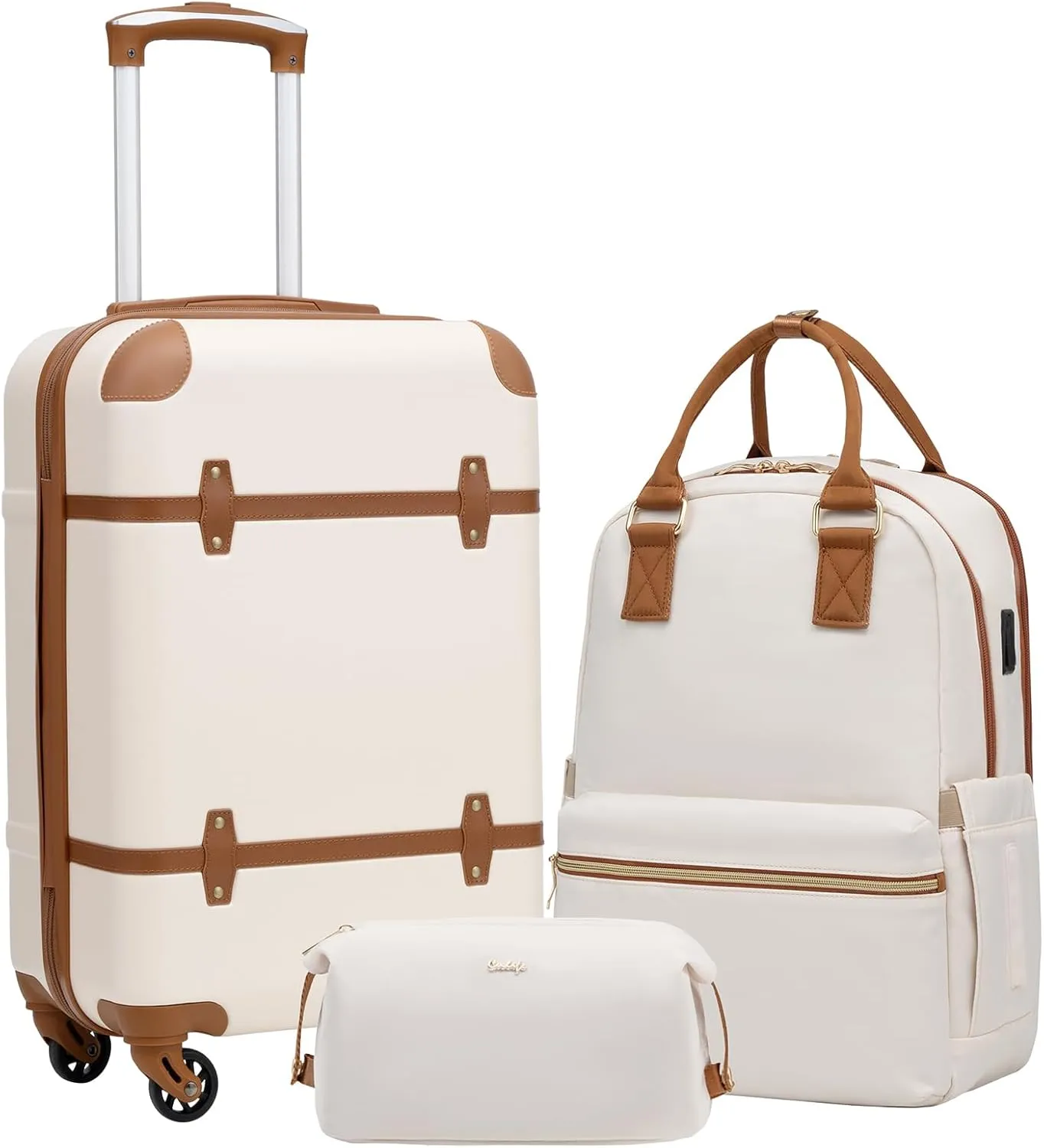 Coolife Luggage Set 3 Piece Suitcase Set Carry On Luggage Hardside Luggage TSA Lock Spinner Wheels Telescopic Handle (White, 3 piece set (BP/TB/20))