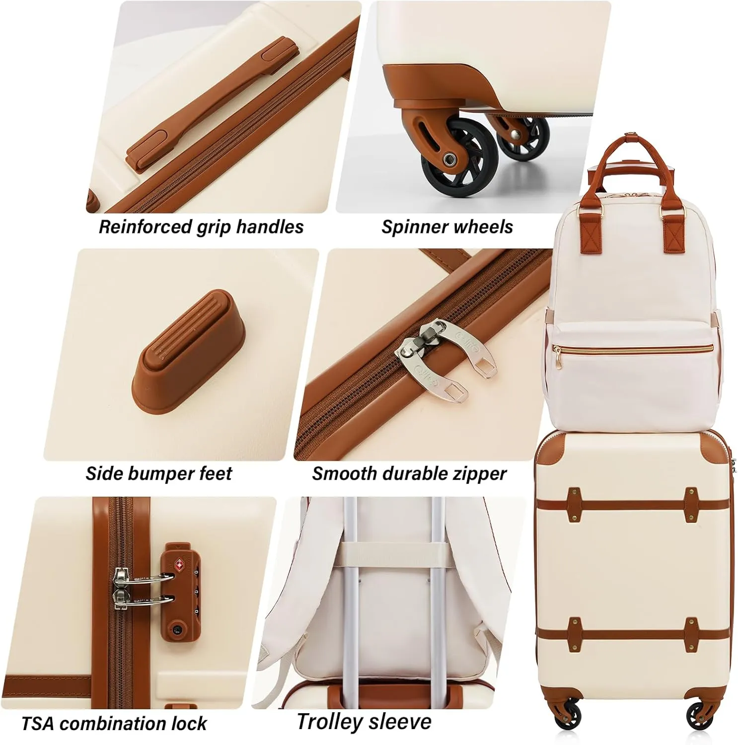 Coolife Luggage Set 3 Piece Suitcase Set Carry On Luggage Hardside Luggage TSA Lock Spinner Wheels Telescopic Handle (White, 3 piece set (BP/TB/20))