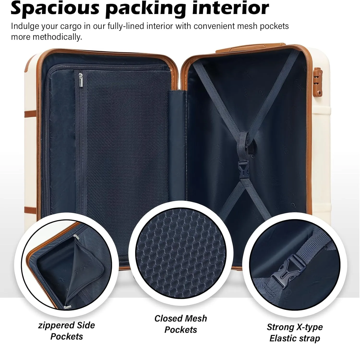 Coolife Luggage Set 3 Piece Suitcase Set Carry On Luggage Hardside Luggage TSA Lock Spinner Wheels Telescopic Handle (White, 3 piece set (BP/TB/20))