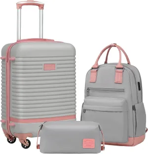 Coolife Suitcase Set 3 Piece Luggage Set Carry On Travel Luggage TSA Lock Spinner Wheels Hardshell Lightweight Luggage Set(Gray Pink, 3 piece set (BP/TB/20))