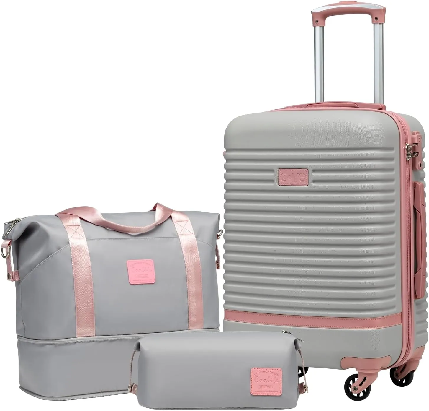 Coolife Suitcase Set 3 Piece Luggage Set Carry On Travel Luggage TSA Lock Spinner Wheels Hardshell Lightweight Luggage Set(Gray Pink, 3 piece set (DB/TB/20))