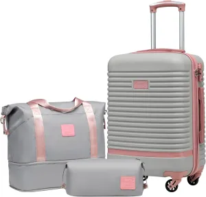 Coolife Suitcase Set 3 Piece Luggage Set Carry On Travel Luggage TSA Lock Spinner Wheels Hardshell Lightweight Luggage Set(Gray Pink, 3 piece set (DB/TB/20))