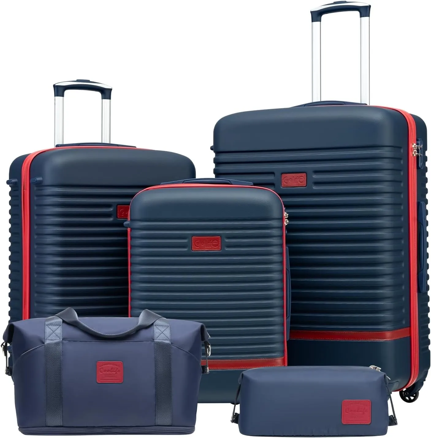Coolife Suitcase Set 3 Piece Luggage Set Carry On Travel Luggage TSA Lock Spinner Wheels Hardshell Lightweight Luggage Set(Navy Red, 5 piece set)