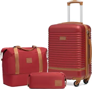 Coolife Suitcase Set 3 Piece Luggage Set Carry On Travel Luggage TSA Lock Spinner Wheels Hardshell Lightweight Luggage Set(Red, 3 piece set (DB/TB/20))