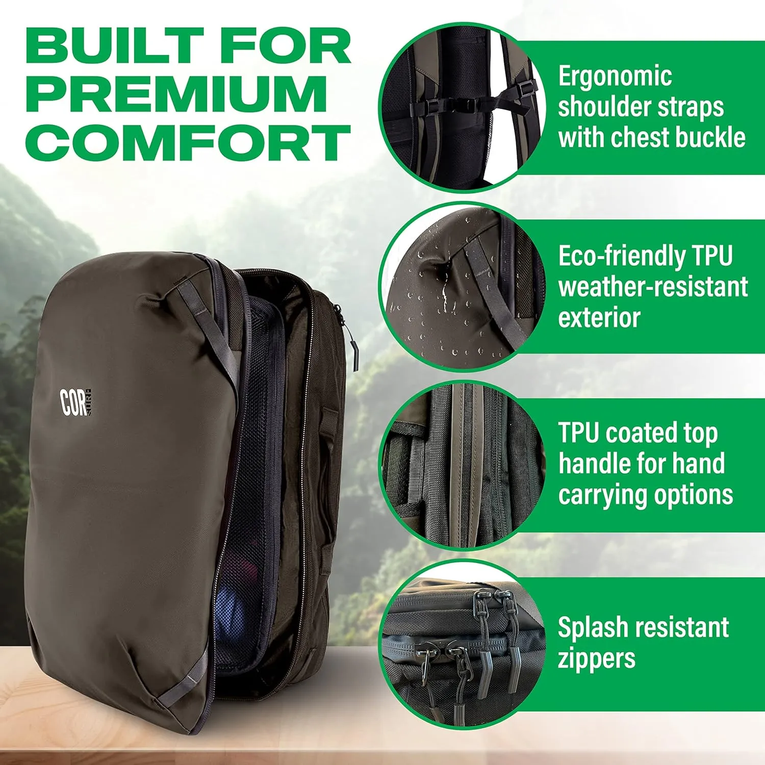 COR Surf Travel Backpack Laptop Backpack 28L Black
