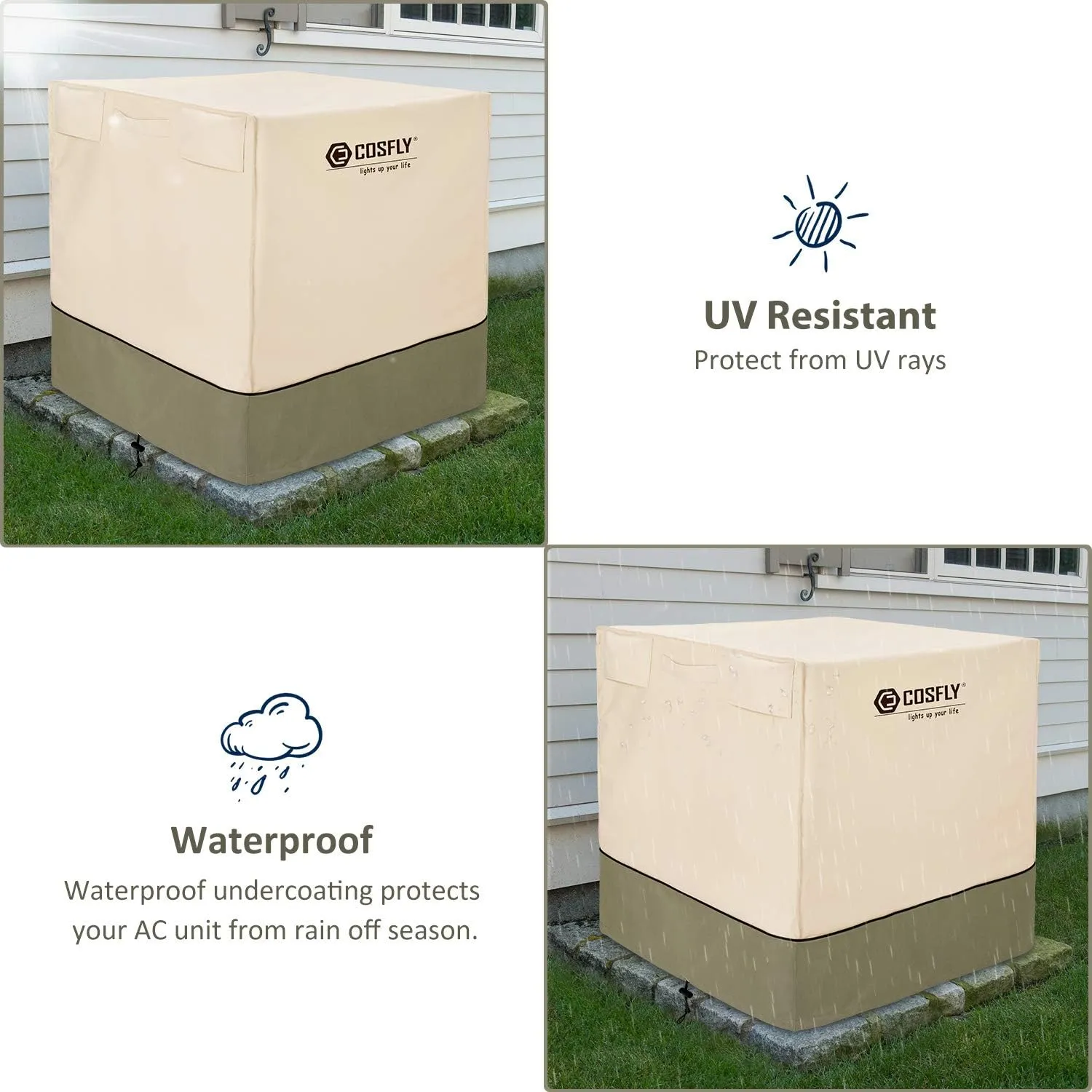 COSFLY Air Conditioner Cover for Outside Units-Durable AC Cover Water Resistant Fabric Windproof Design -Square Fits up to 30 x 30 x 36 inches
