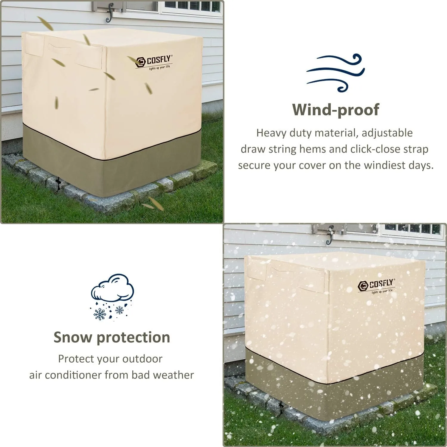 COSFLY Air Conditioner Cover for Outside Units-Durable AC Cover Water Resistant Fabric Windproof Design -Square Fits up to 30 x 30 x 36 inches