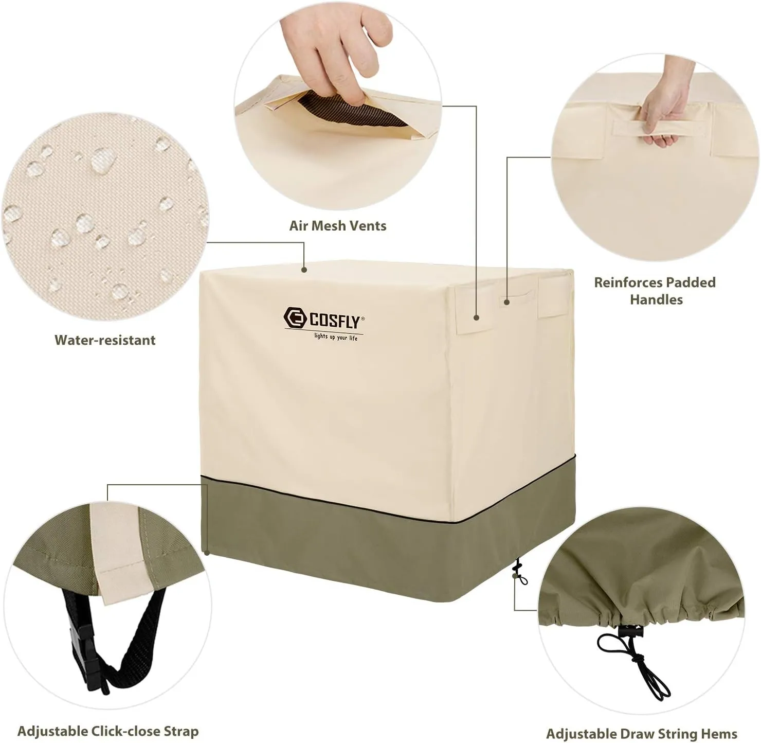 COSFLY Air Conditioner Cover for Outside Units-Durable AC Cover Water Resistant Fabric Windproof Design -Square Fits up to 30 x 30 x 36 inches