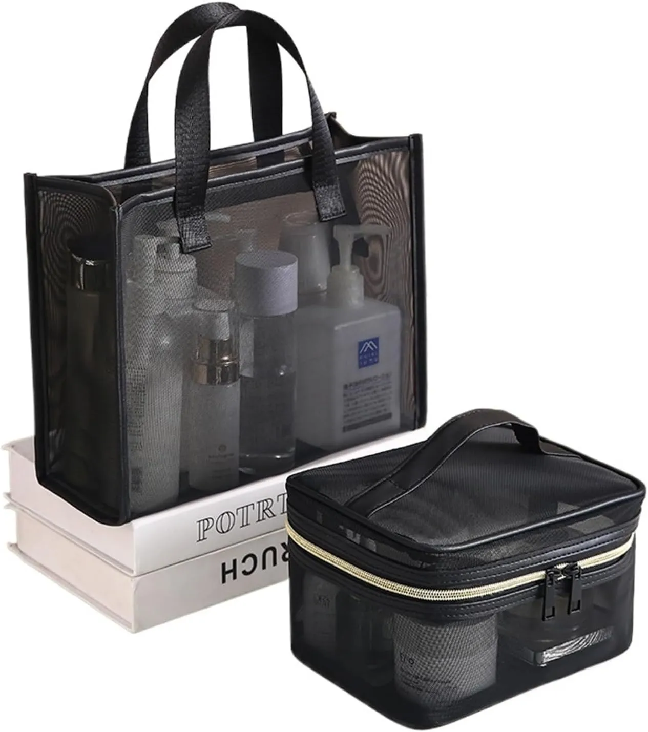 Cosmetic bag, travel cosmetic bag, portable storage, mesh toiletry storage bag, outdoor travel, suitable for men and women(Grid,Handbag)