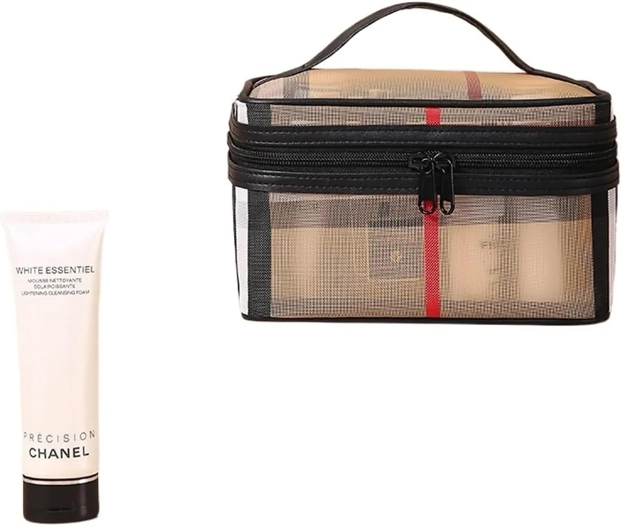 Cosmetic bag, travel cosmetic bag, portable storage, mesh toiletry storage bag, outdoor travel, suitable for men and women(Grid,Handbag)