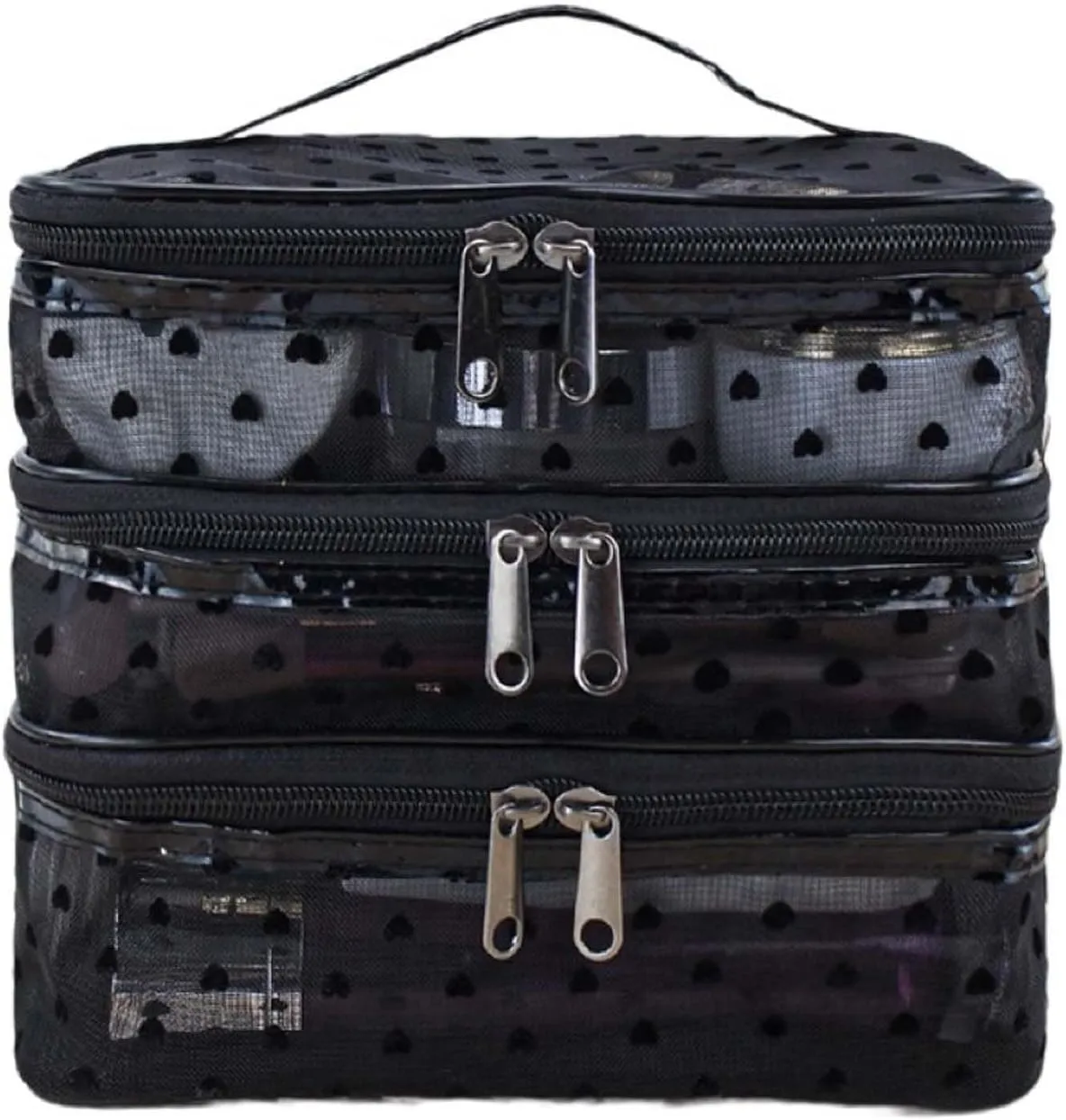 Cosmetic Bag Travel Makeup Bag Mesh Double Layer Large Makeup Pouch Travel Accessories Essentials Toiletry Bag for Women Makeup Travel Organizer (three layers black)