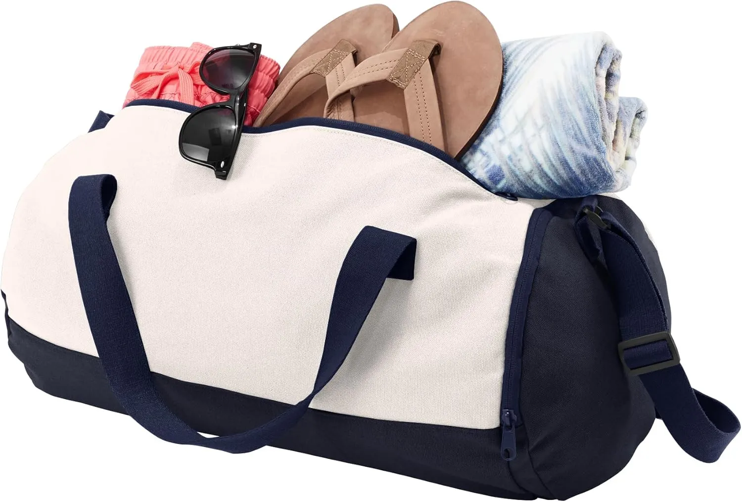 Cotton Sports Duffel Bag with Multiple Different Sport Design Choices (True Navy/Soft White, Swimming)