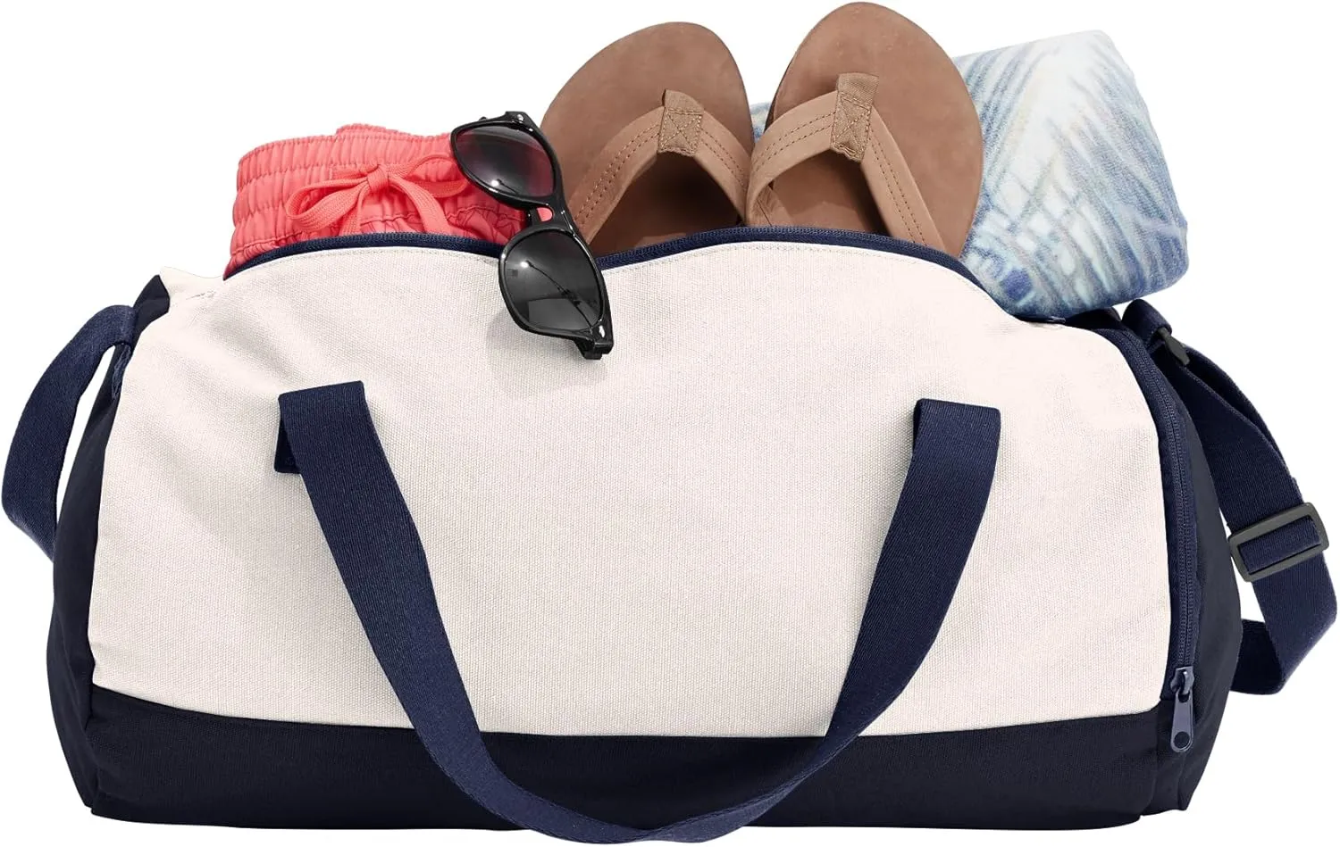 Cotton Sports Duffel Bag with Multiple Different Sport Design Choices (True Navy/Soft White, Swimming)
