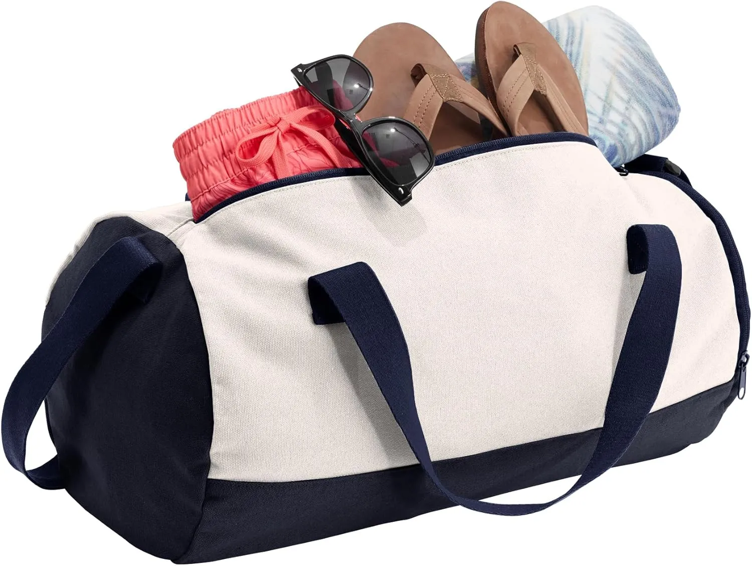 Cotton Sports Duffel Bag with Multiple Different Sport Design Choices (True Navy/Soft White, Swimming)