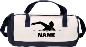 Cotton Sports Duffel Bag with Multiple Different Sport Design Choices (True Navy/Soft White, Swimming)