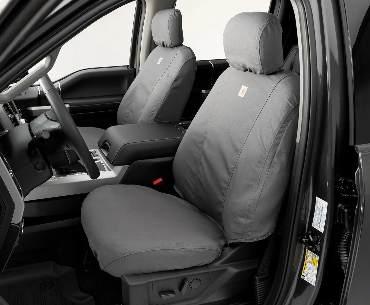 Covercraft Carhartt SeatSaver Custom Seat Covers | Fits 2016-2023 Toyota Tacoma | 1st Row Bucket Seats, Duck Weave Gravel