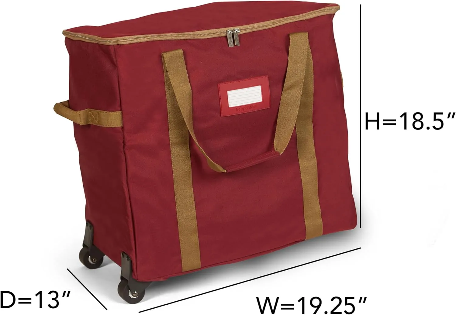 Covermates Keepsakes Rolling Adjustable Ornament Storage Bag - Carrying Handles, Padded Protection, Dual Wheels - Holiday Storage, Red