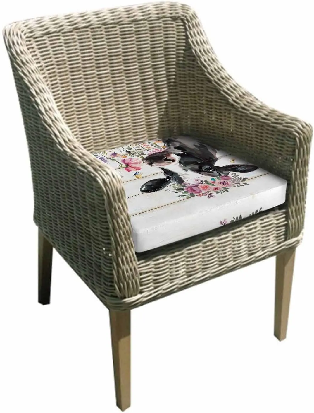 Cow Floral Outdoor Cushion Chair Cover Set of 2 - Waterproof Couch Seat Covers, Botanical Flowers Butterfly Wooden Grain Patio Furniture Protector Cushions Slipcovers for Sofa/RV, 20"x18"x4"