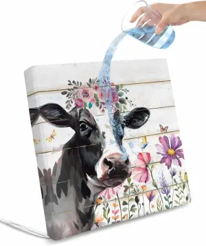 Cow Floral Outdoor Cushion Chair Cover Set of 2 - Waterproof Couch Seat Covers, Botanical Flowers Butterfly Wooden Grain Patio Furniture Protector Cushions Slipcovers for Sofa/RV, 20"x18"x4"