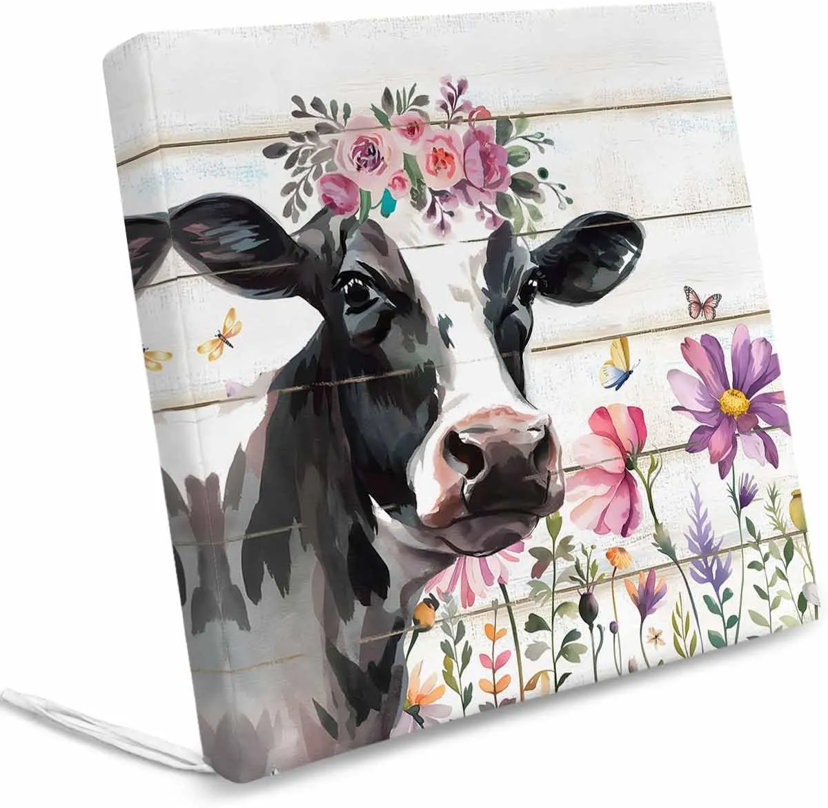 Cow Floral Outdoor Cushion Chair Cover Set of 2 - Waterproof Couch Seat Covers, Botanical Flowers Butterfly Wooden Grain Patio Furniture Protector Cushions Slipcovers for Sofa/RV, 20"x18"x4"