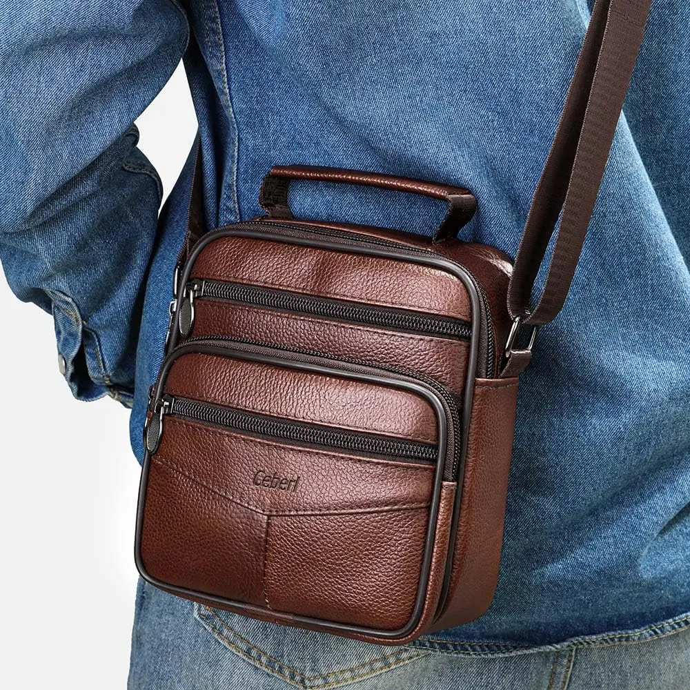 Cowhide Leather Messenger Bag For Men Travel Shoulder Crossbody Bag Waterproof Casual Sling Business Handbag