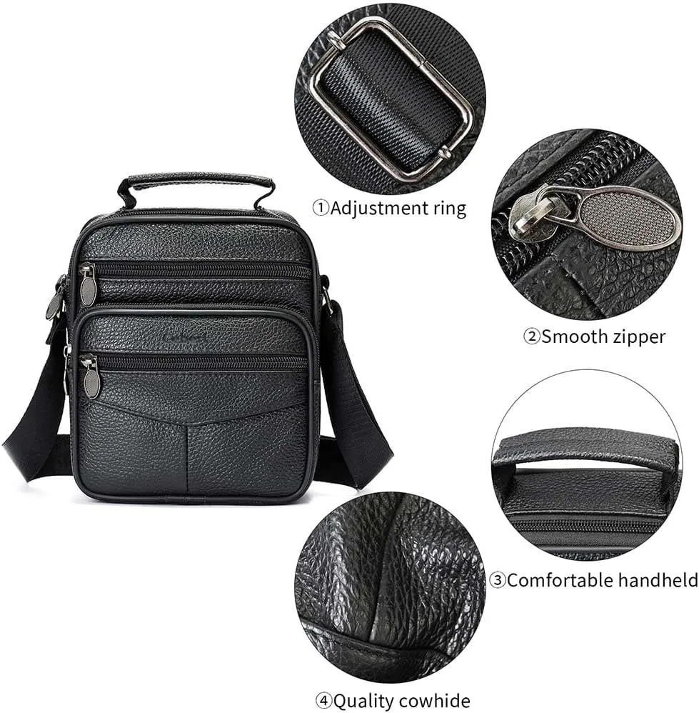 Cowhide Leather Messenger Bag For Men Travel Shoulder Crossbody Bag Waterproof Casual Sling Business Handbag