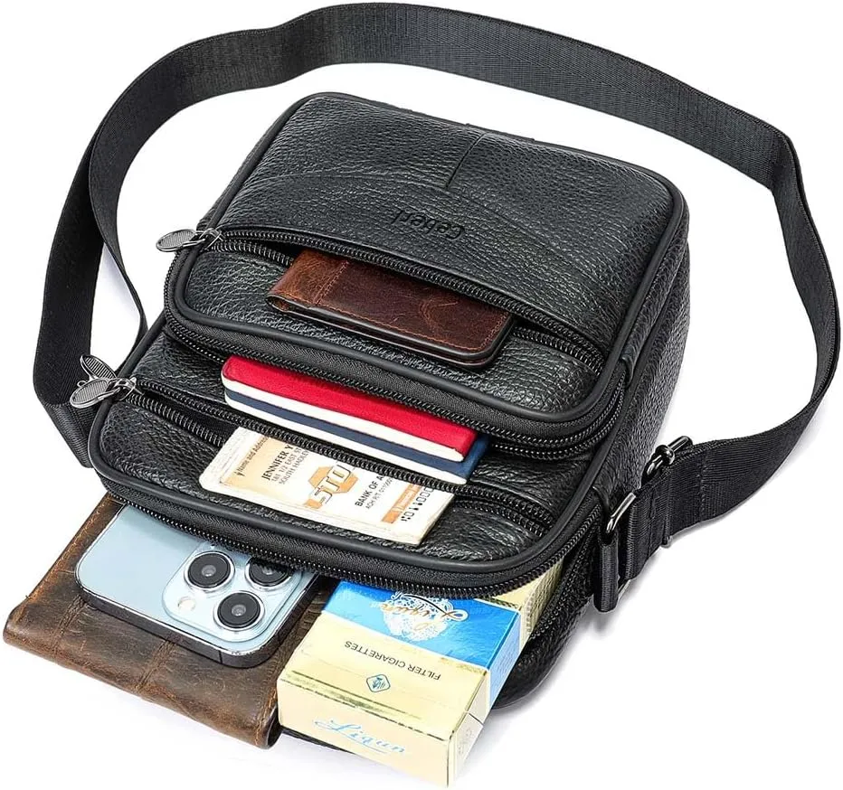 Cowhide Leather Messenger Bag For Men Travel Shoulder Crossbody Bag Waterproof Casual Sling Business Handbag