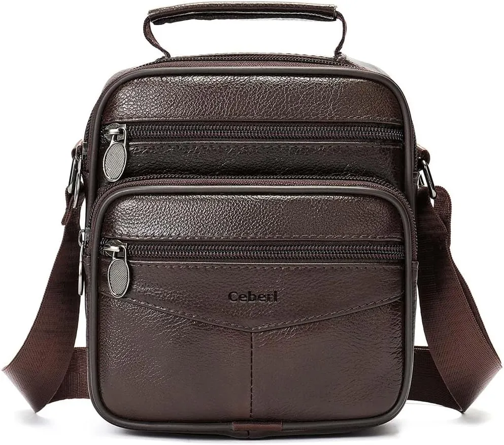 Cowhide Leather Messenger Bag For Men Travel Shoulder Crossbody Bag Waterproof Casual Sling Business Handbag
