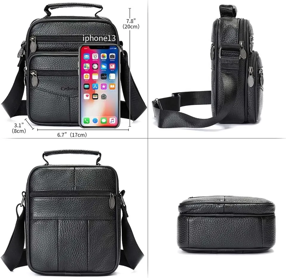 Cowhide Leather Messenger Bag For Men Travel Shoulder Crossbody Bag Waterproof Casual Sling Business Handbag