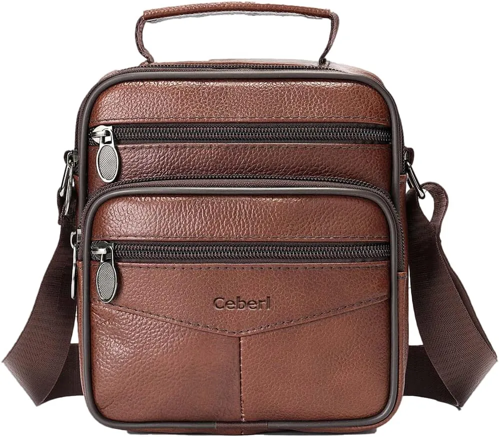 Cowhide Leather Messenger Bag For Men Travel Shoulder Crossbody Bag Waterproof Casual Sling Business Handbag