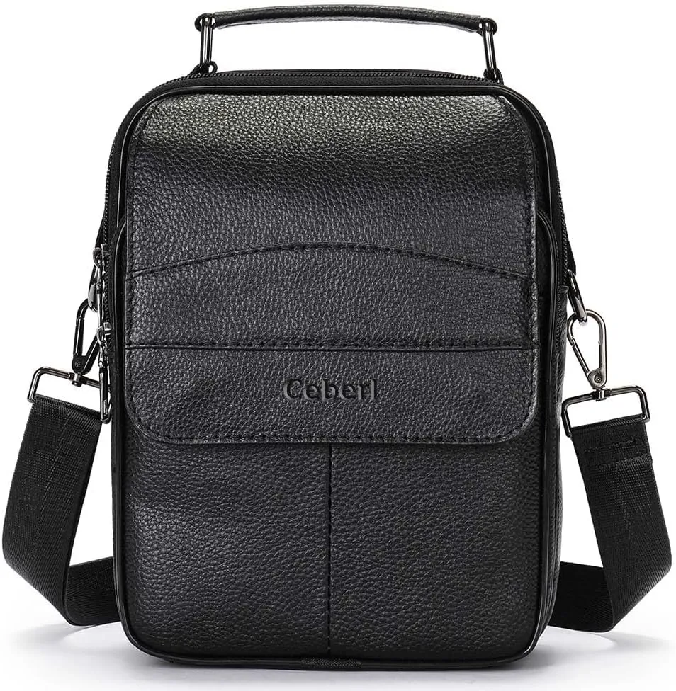 Cowhide Leather Messenger Bag For Men Travel Shoulder Crossbody Bag Waterproof Casual Sling Business Handbag