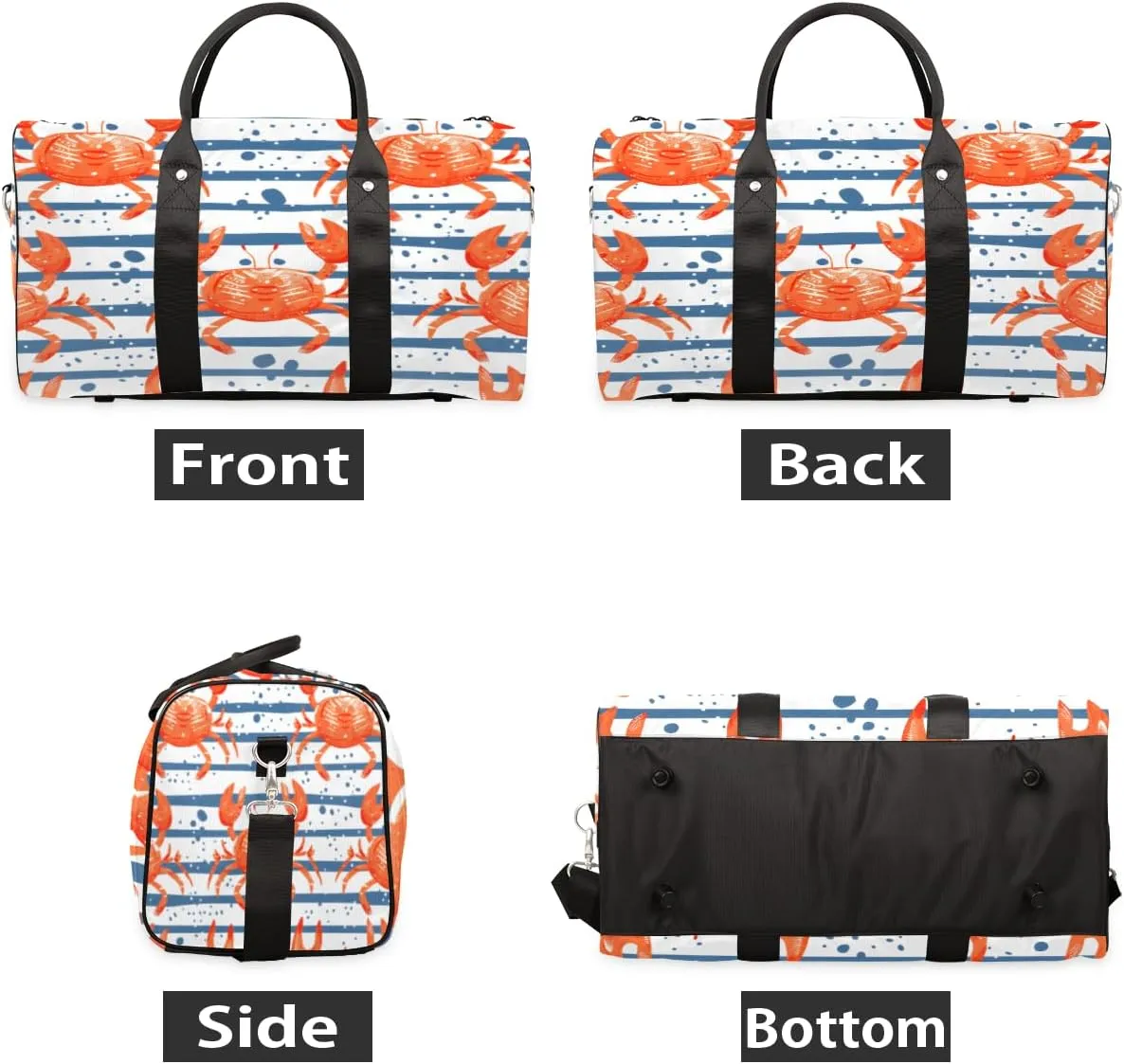 Crab Travel Duffle Bag, Sports Gym Bags for Women Men, Carry On Weekender Overnight Bag, Ocean Workout Hospital Airplane Trips Bag