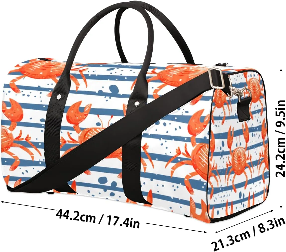 Crab Travel Duffle Bag, Sports Gym Bags for Women Men, Carry On Weekender Overnight Bag, Ocean Workout Hospital Airplane Trips Bag