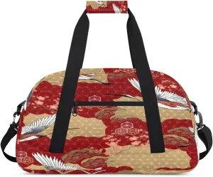 Crane Gym Duffel Bag for Men Women Vintage Print Sports Tote Bag with Adjustable Shoulder Strap for Dance Gymnastics Traveling Outdoor Camping Overnight Stay