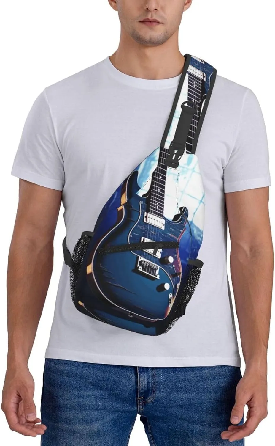 Cross Chest Bag Diagonally Sling Backpack Crossbody Shoulder Bag Blue Guitar Sling Bag Travel Hiking Daypack