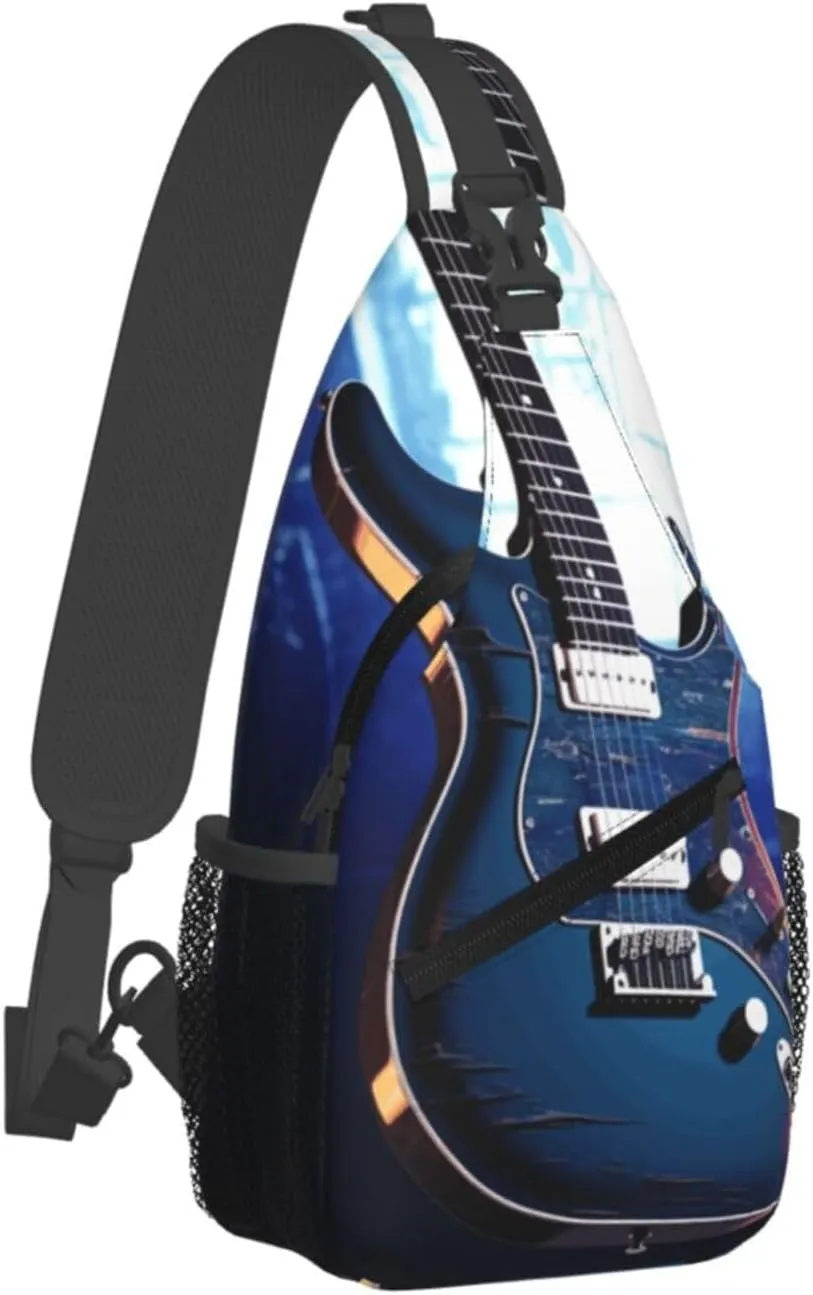 Cross Chest Bag Diagonally Sling Backpack Crossbody Shoulder Bag Blue Guitar Sling Bag Travel Hiking Daypack