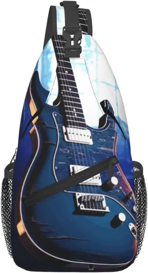 Cross Chest Bag Diagonally Sling Backpack Crossbody Shoulder Bag Blue Guitar Sling Bag Travel Hiking Daypack