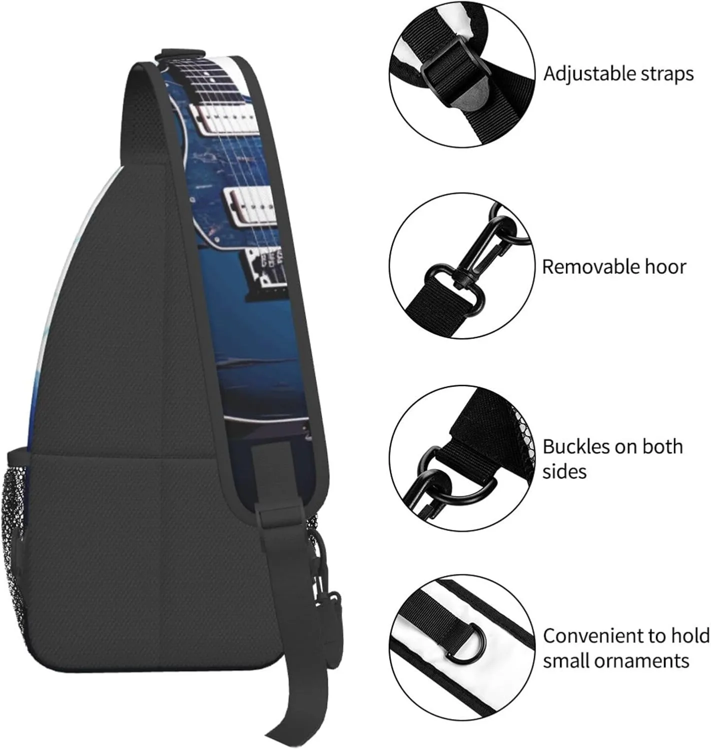 Cross Chest Bag Diagonally Sling Backpack Crossbody Shoulder Bag Blue Guitar Sling Bag Travel Hiking Daypack