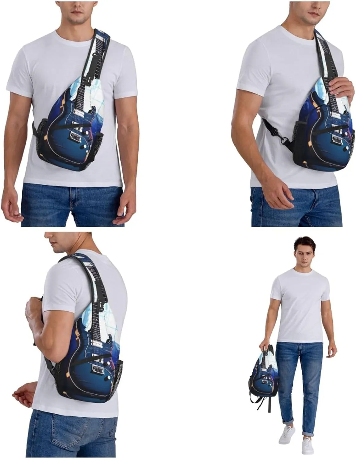 Cross Chest Bag Diagonally Sling Backpack Crossbody Shoulder Bag Blue Guitar Sling Bag Travel Hiking Daypack