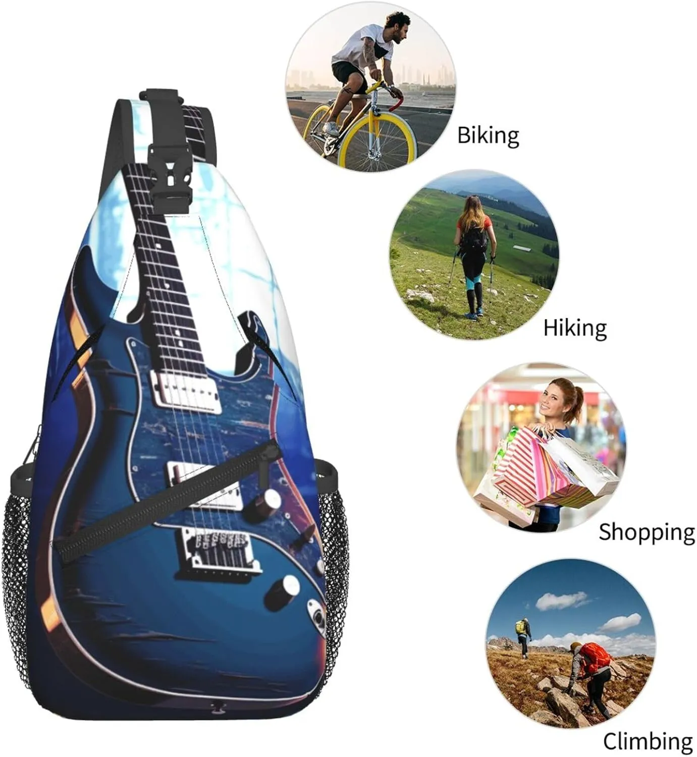 Cross Chest Bag Diagonally Sling Backpack Crossbody Shoulder Bag Blue Guitar Sling Bag Travel Hiking Daypack