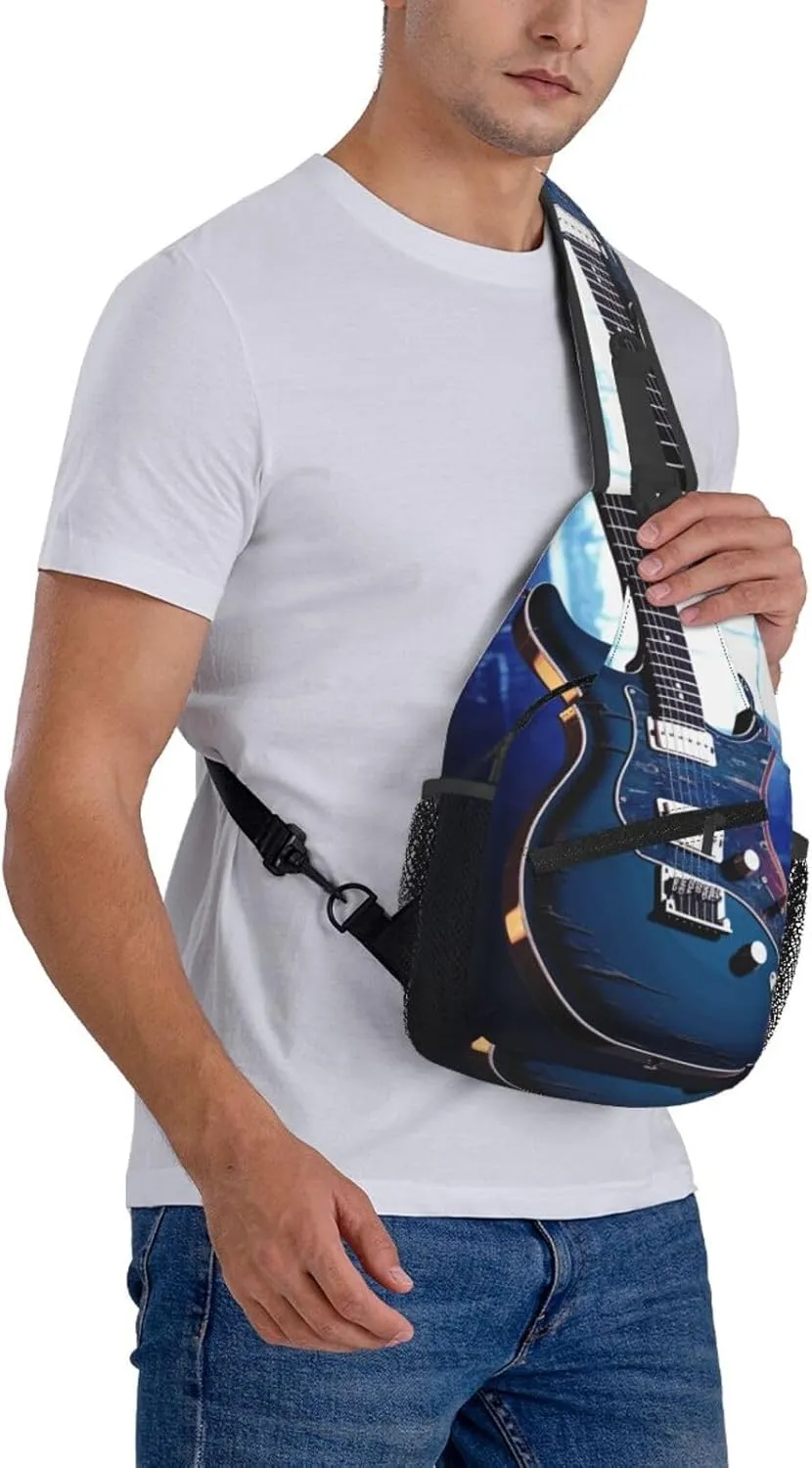 Cross Chest Bag Diagonally Sling Backpack Crossbody Shoulder Bag Blue Guitar Sling Bag Travel Hiking Daypack