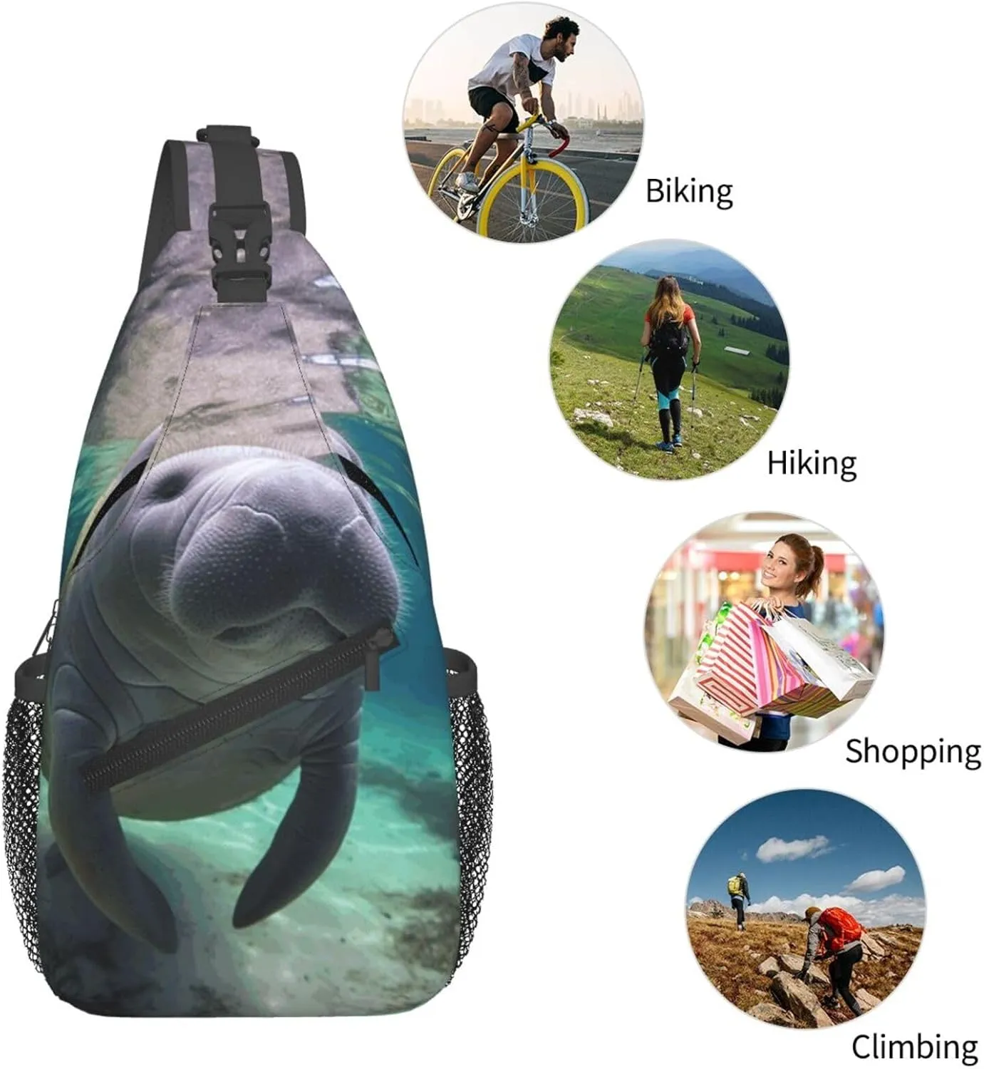 Cross Chest Bag Diagonally Sling Backpack Crossbody Shoulder Bag Cute Sea Animal Manatee Sling Bag Travel Hiking Daypack