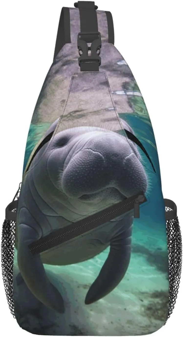 Cross Chest Bag Diagonally Sling Backpack Crossbody Shoulder Bag Cute Sea Animal Manatee Sling Bag Travel Hiking Daypack