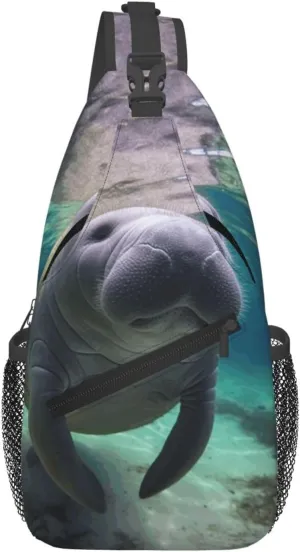 Cross Chest Bag Diagonally Sling Backpack Crossbody Shoulder Bag Cute Sea Animal Manatee Sling Bag Travel Hiking Daypack