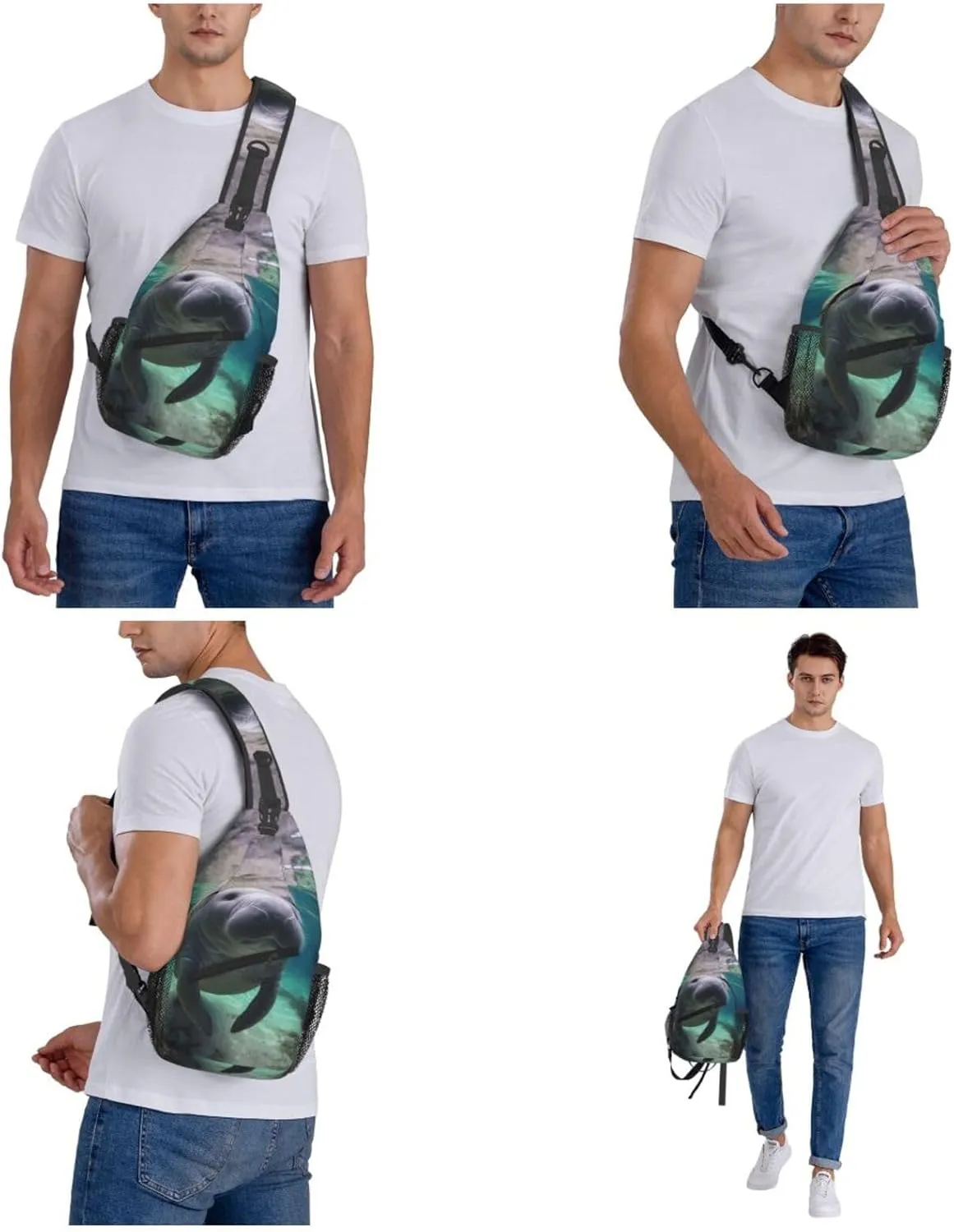 Cross Chest Bag Diagonally Sling Backpack Crossbody Shoulder Bag Cute Sea Animal Manatee Sling Bag Travel Hiking Daypack