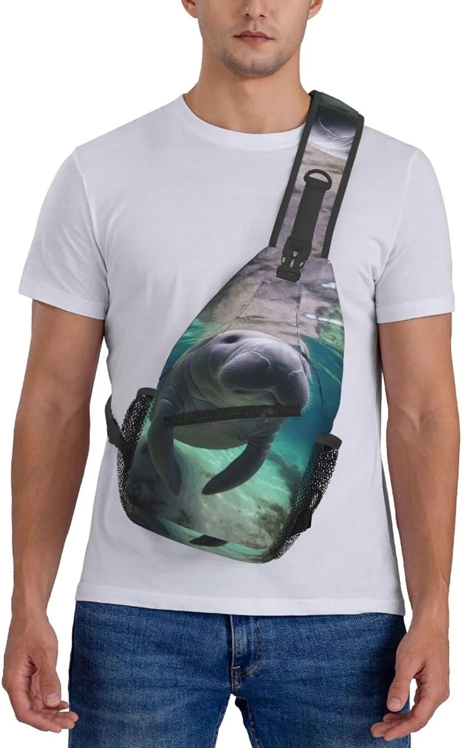 Cross Chest Bag Diagonally Sling Backpack Crossbody Shoulder Bag Cute Sea Animal Manatee Sling Bag Travel Hiking Daypack